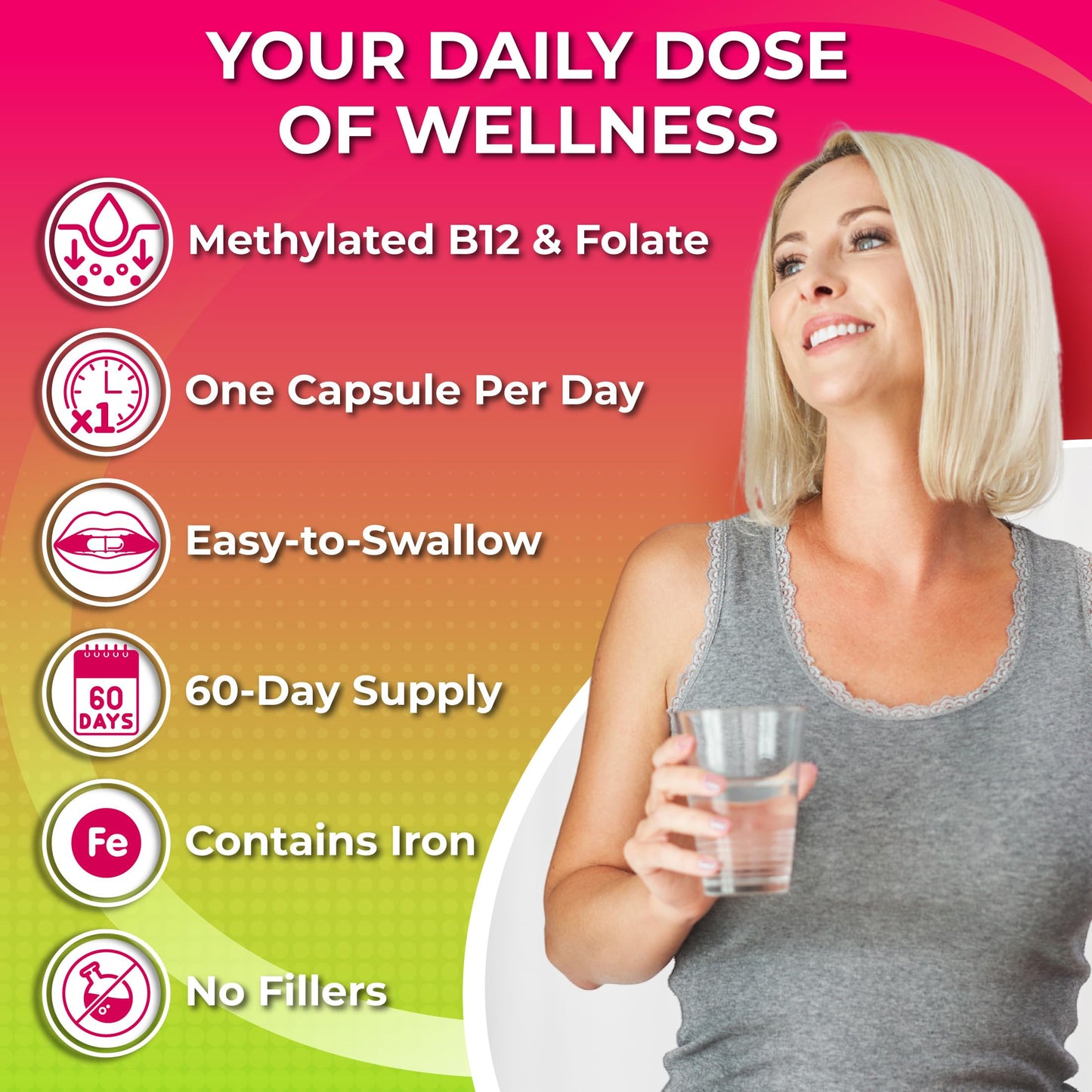 Women's Daily Multivitamin with Iron - Vegan Methylated Multivitamin for Women