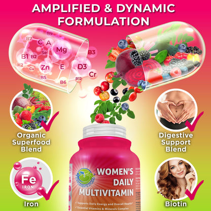 Women's Daily Multivitamin with Iron - Vegan Methylated Multivitamin for Women