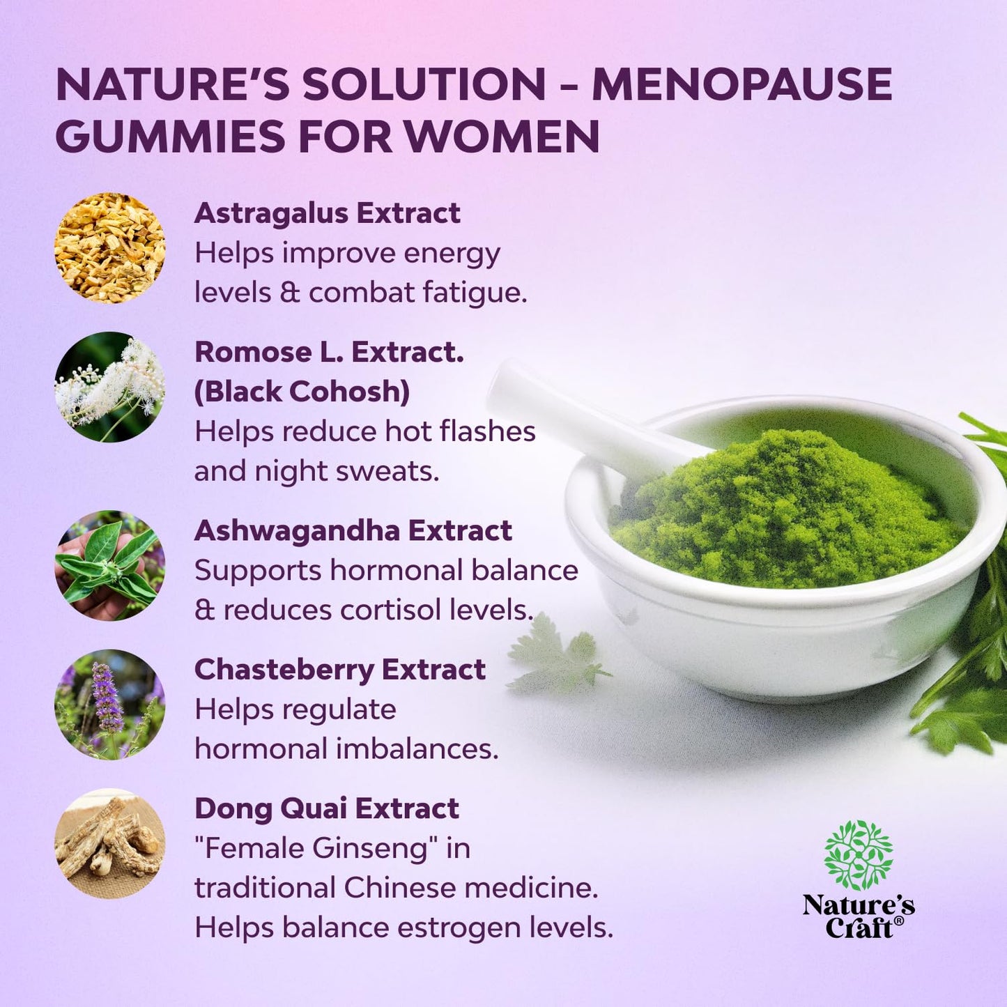 Womens Menopause Gummies with Dong Quai & Ashwagandha | 90 Count