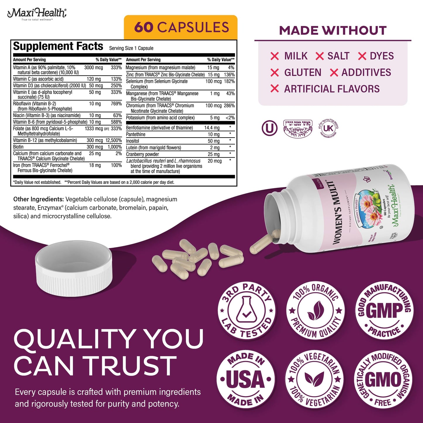 Womens Multivitamin - Methylated 23 Vitamins for Women (60 Capsules) - Kosher