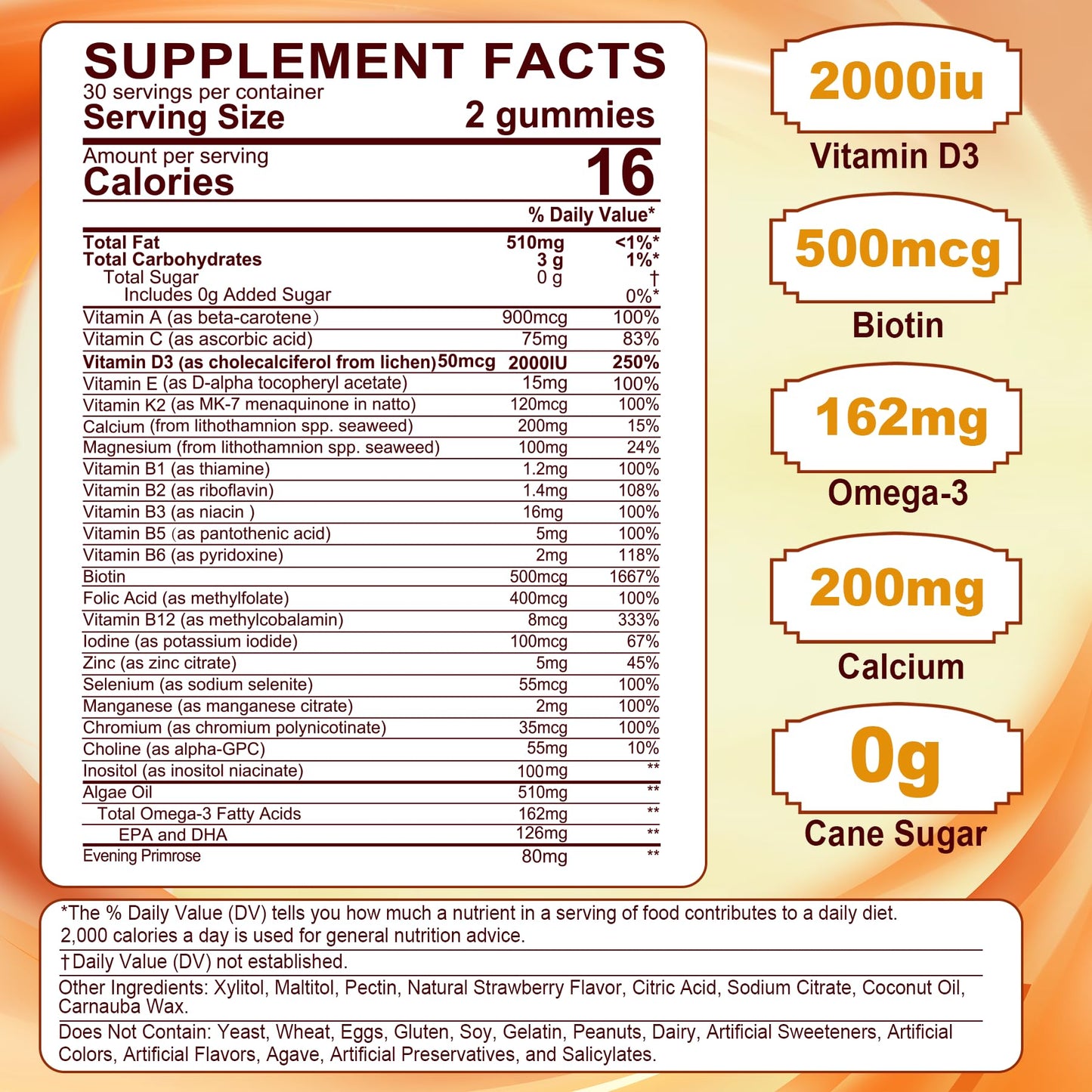 Womens Multivitamin Gummy with Omega 3 (DHA/EPA), Vitamin D3 K2, Calcium, Inositol, Daily Womens Vitamin A C E B Complex, L-MethylFolate, Methyl B12, Sugar Free Methylated Multivitamins Minerals, 60 Cts