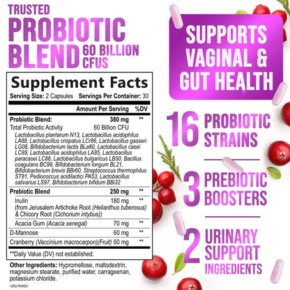 Womens Probiotic 60B CFU – 16 Strains, Cranberry & Prebiotics