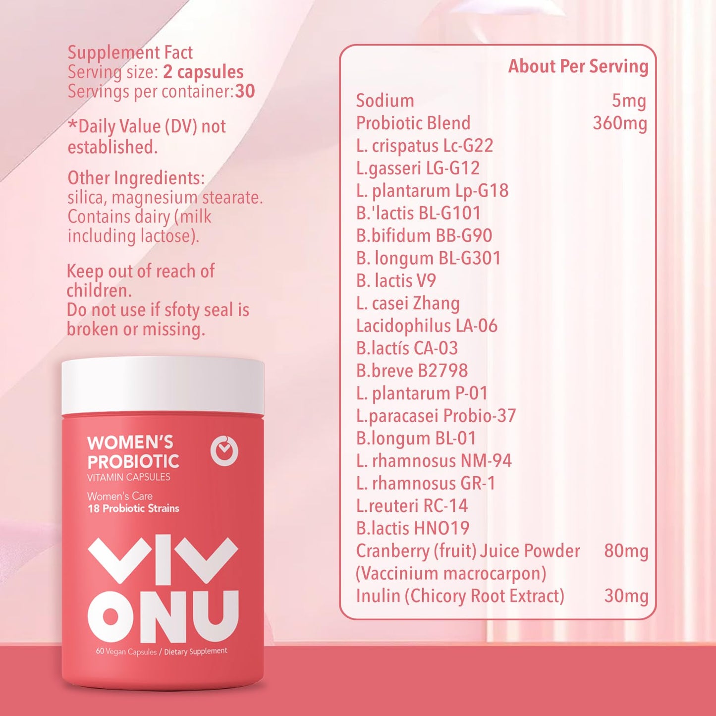 VivoNu Women's Probiotic Blend | 60 Billion CFUs, 18 Strains for Digestive, Immune & Vaginal Health