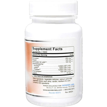 Wonder Laboratories Proteolytic Enzymes – Bromelain, Papain, Pancreatin 550 mg | 100 Tablets | Amylase, Lipase, Protease | Made in USA