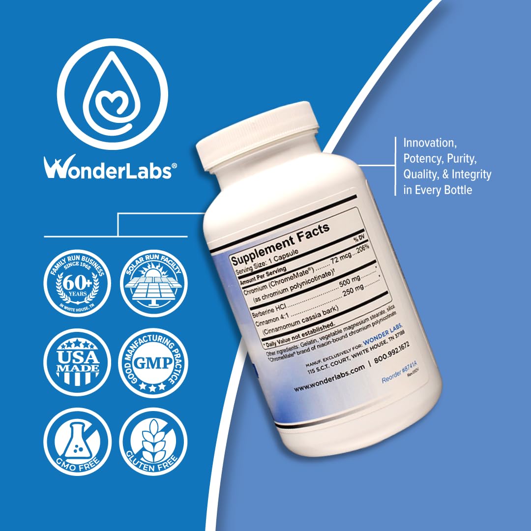 Wonder Laboratories Berberine HCL 1500mg with Cinnamon, Chromium & BioPerine – Immune, Glucose & Heart Health, Gluten & GMO Free | 120 Capsules