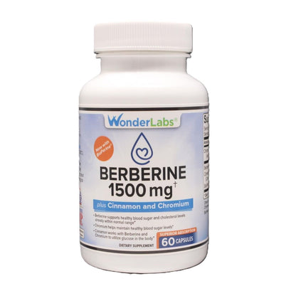 Wonder Laboratories Berberine HCL 1,500mg + Cinnamon, Chromium & Bioperine - Gluten & GMO Free | 60 Capsules