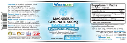 Wonder Laboratories Magnesium Glycinate 500mg – Chelated, Non-GMO, Gluten-Free