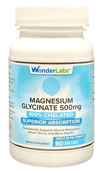 Wonder Laboratories Magnesium Glycinate 500mg – Chelated, Non-GMO, Gluten, Dairy & Soy Free (60)
