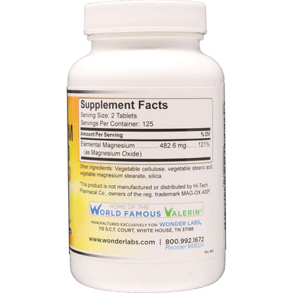 Wonder Labs Magnesium Oxide 400 – 483 mg, Pharmaceutical Grade | 250 Tablets