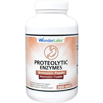 Wonder Laboratories Proteolytic Enzymes 550 mg | Bromelain, Papain, Pancreatin, 300 Tablets