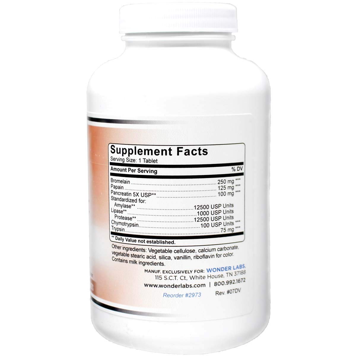Wonder Laboratories Proteolytic Enzymes 550 mg | Bromelain, Papain, Pancreatin, 300 Tablets