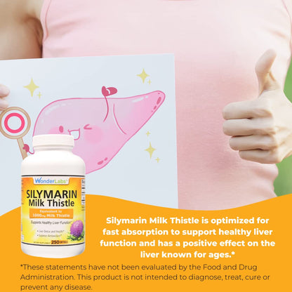 Wonder Labs Silymarin Milk Thistle, Supports Healthy Liver Detox - 250 Capsules