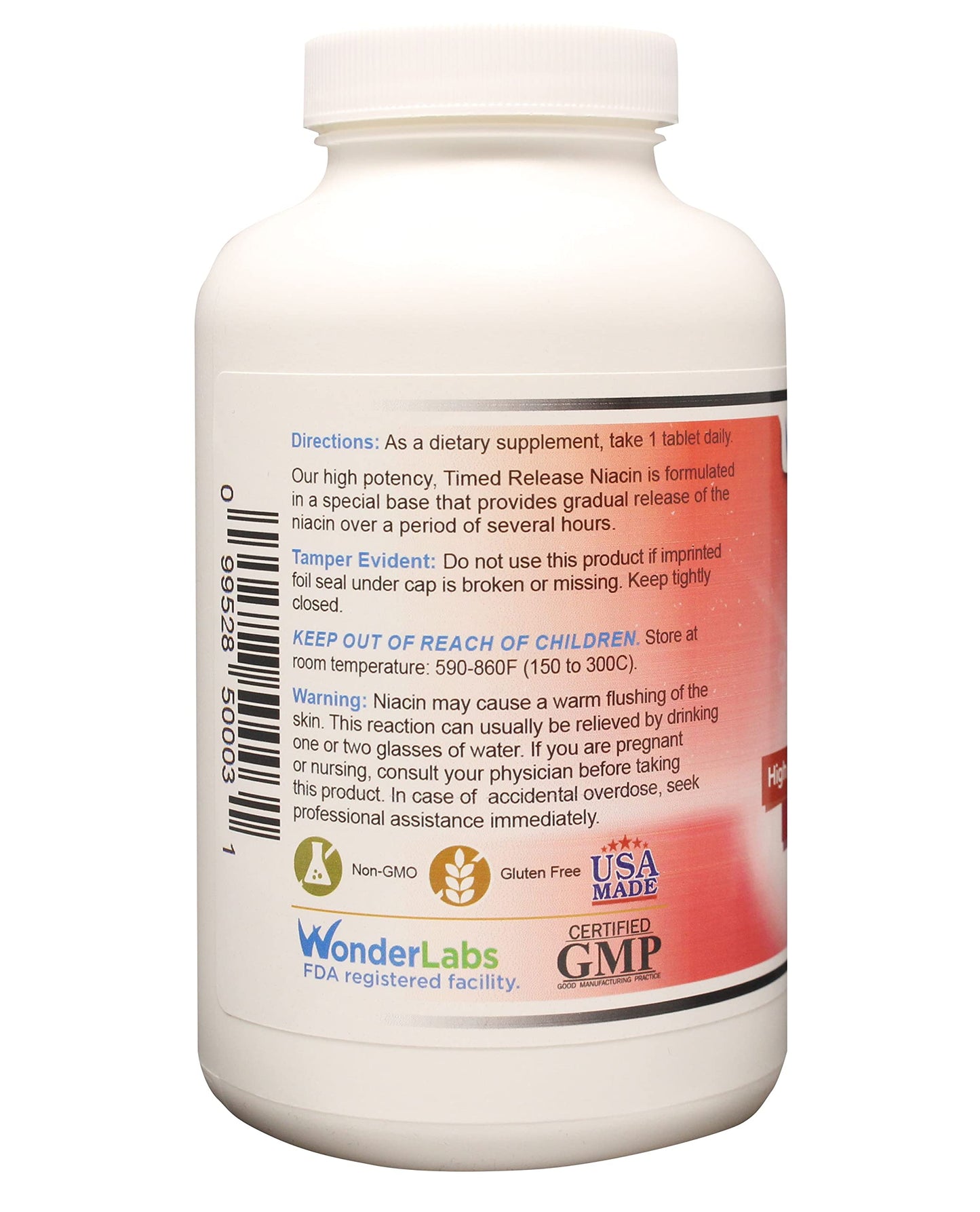Wonder Laboratories Niacin Time Release 500 mg – 100 Tablets, Non-GMO & Gluten Free