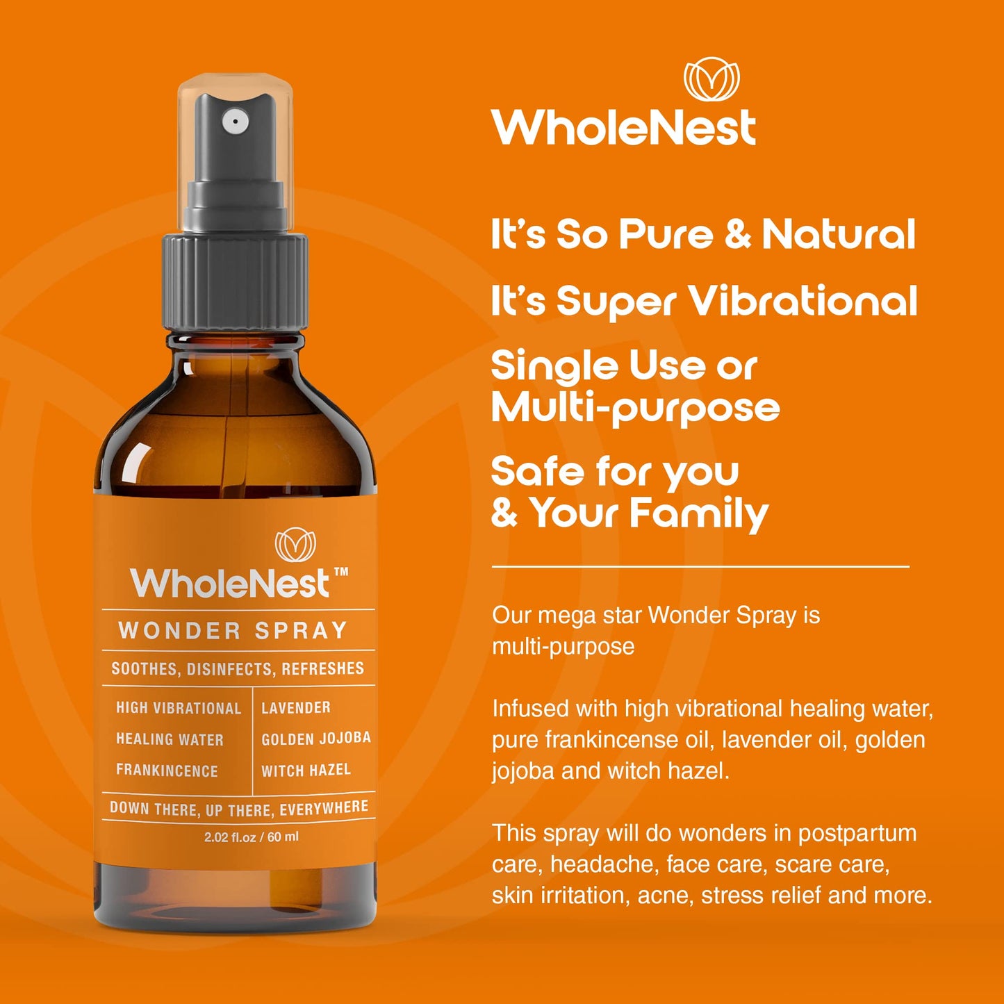 WholeNest Wonder Spray – All-Natural Perineal Care for Postpartum & Birth Recovery (60 ml)