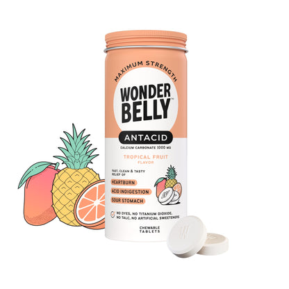 Wonderbelly Antacid Extra Strength 1000 mg Calcium Carbonate Chewable Tablets (50 ct) - Tropical Fruit