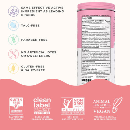 Wonderbelly Antacid – Extra Strength 1000 mg Calcium Carbonate Chewables | Strawberry Milkshake