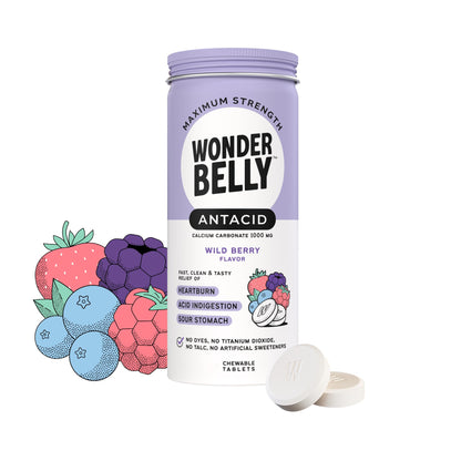 Wonderbelly Antacid Extra Strength 1000 mg Calcium Carbonate – Wild Berry Chewables for Heartburn Relief