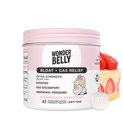 Wonderbelly Bloat + Gas Relief Chewables – Extra Strength, 125 mg Simethicone, Strawberry Shortcake