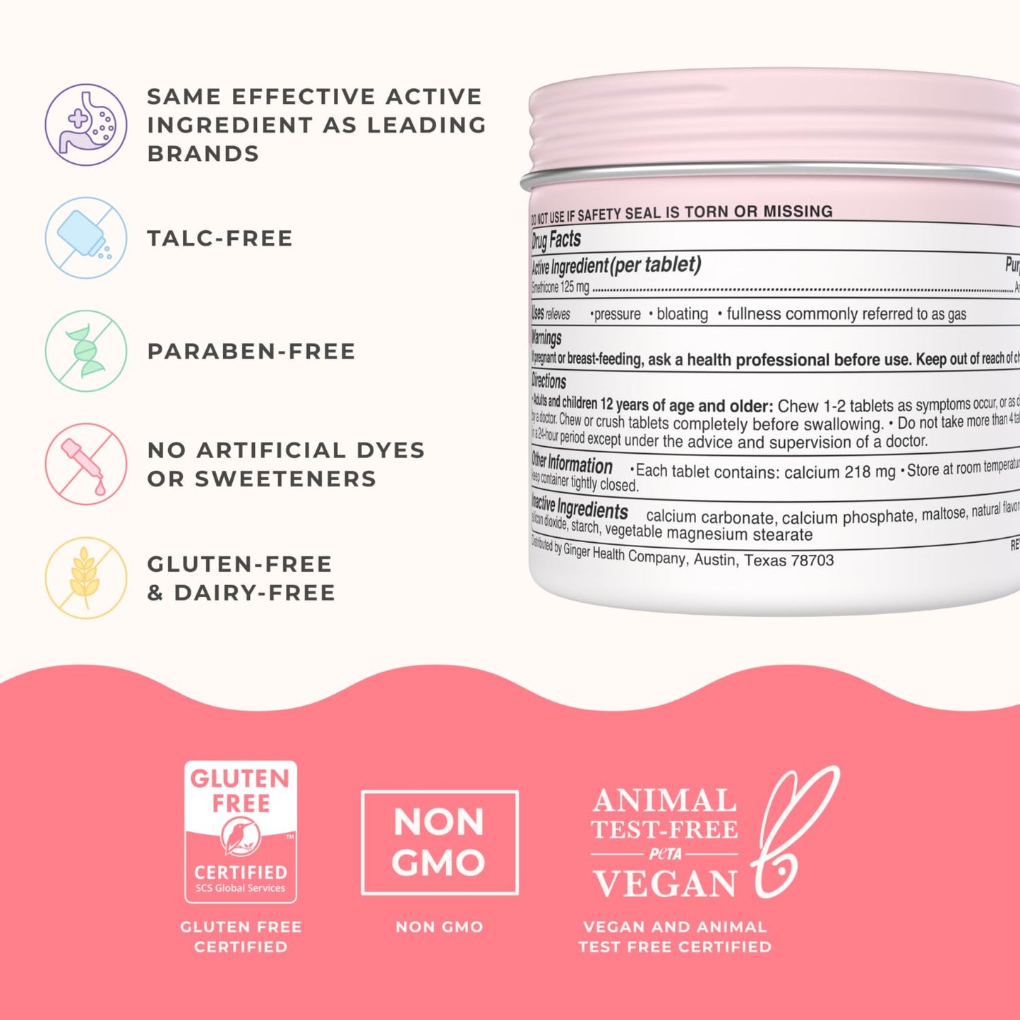 Wonderbelly Bloat + Gas Relief Chewables – Extra Strength, 125 mg Simethicone, Strawberry Shortcake