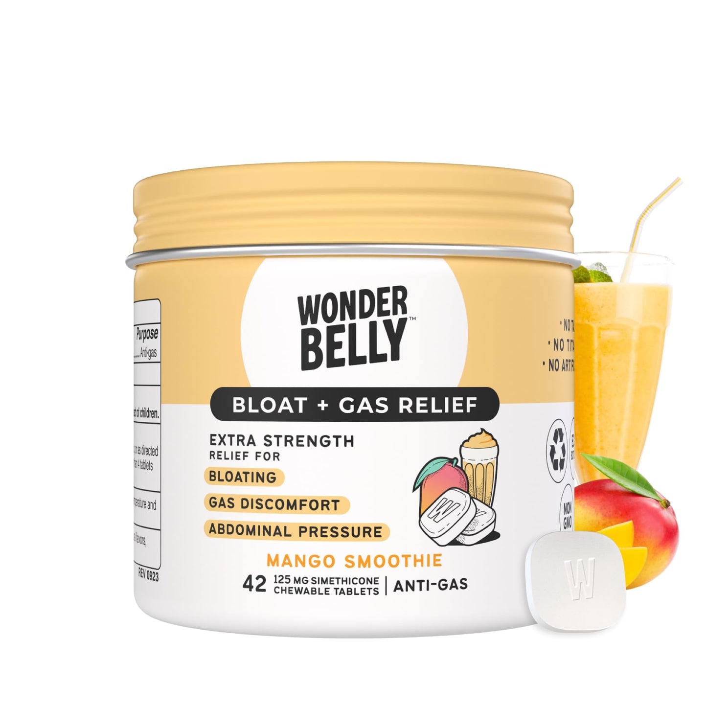 Wonderbelly Bloat + Gas Relief: Extra Strength 125 mg Simethicone Mango Chewables, 42 Count