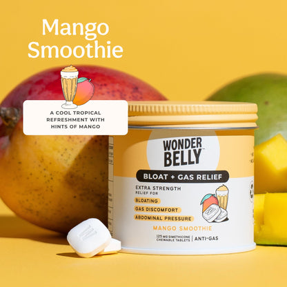 Wonderbelly Bloat & Gas Relief Extra Strength Chewables – Mango Smoothie, 125 mg Simethicone (35 ct)