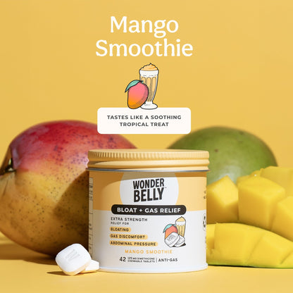 Wonderbelly Bloat + Gas Relief: Extra Strength 125 mg Simethicone Mango Chewables, 42 Count