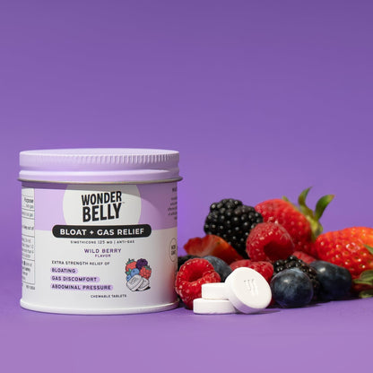 Wonderbelly Bloat Gas Relief: Extra Strength Chewables, 125 mg Simethicone, Wild Berry | 35 Count