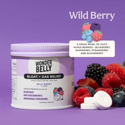 Wonderbelly Bloat Gas Relief: Extra Strength Chewables, 125 mg Simethicone, Wild Berry | 35 Count