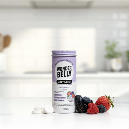 Wonderbelly Antacid Extra Strength 1000 mg Calcium Carbonate – Wild Berry Chewables for Heartburn Relief