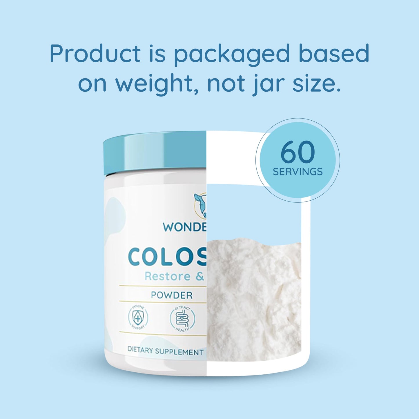 WONDERCOW Colostrum Powder – Gut Health, Immune Support, Muscle Recovery | Unflavored, 60 Servings