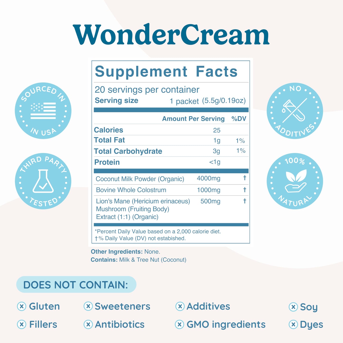 WonderCow Bovine Colostrum Superfood Creamer Powder w/Organic Lions Mane Mushroom & Coconut Milk Powder MCTs | Functional Sugar Free Keto Coffee, Smoothie & Drink Mix Unsweetened