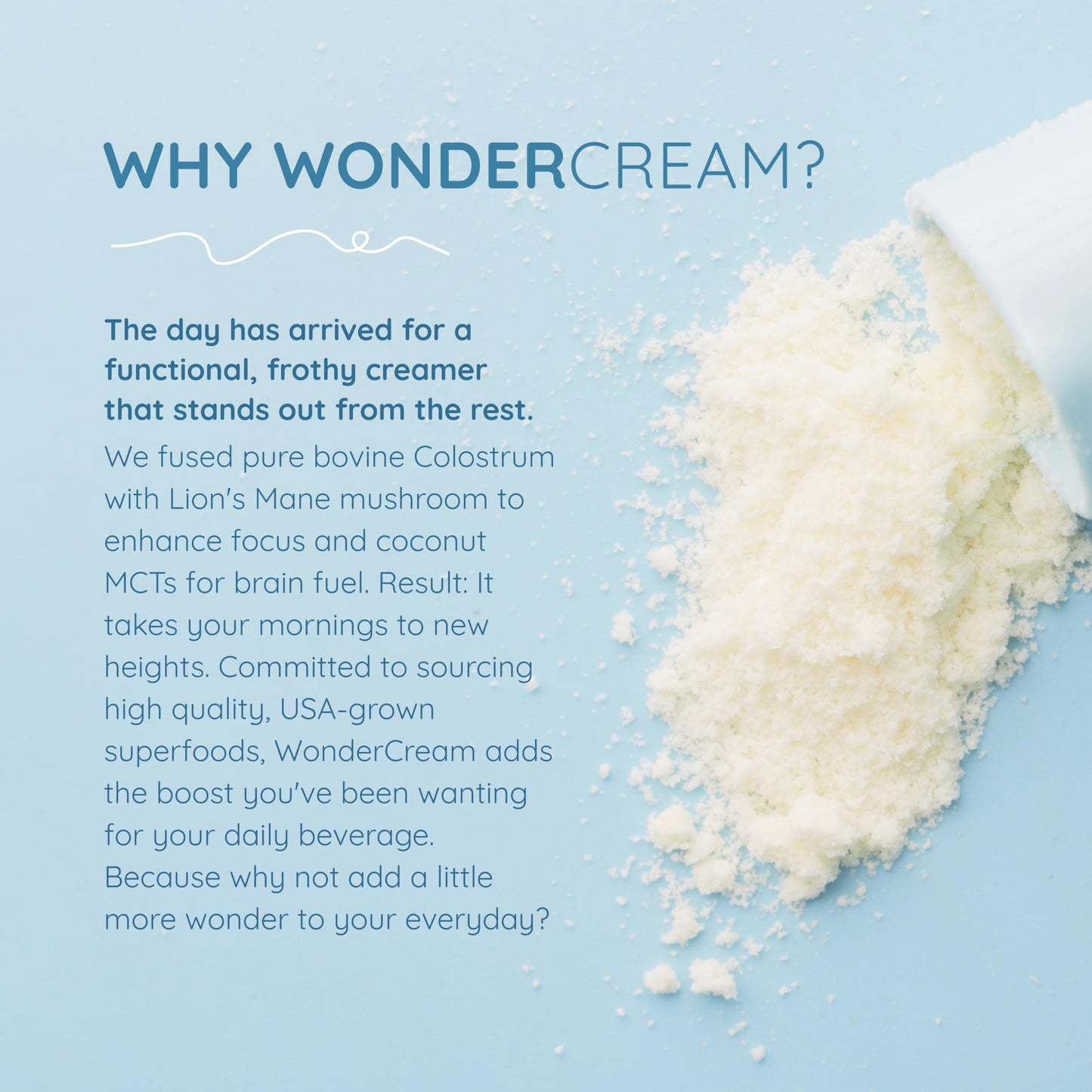 WonderCow Bovine Colostrum Superfood Creamer Powder w/Organic Lions Mane Mushroom & Coconut Milk Powder MCTs | Functional Sugar Free Keto Coffee, Smoothie & Drink Mix Unsweetened