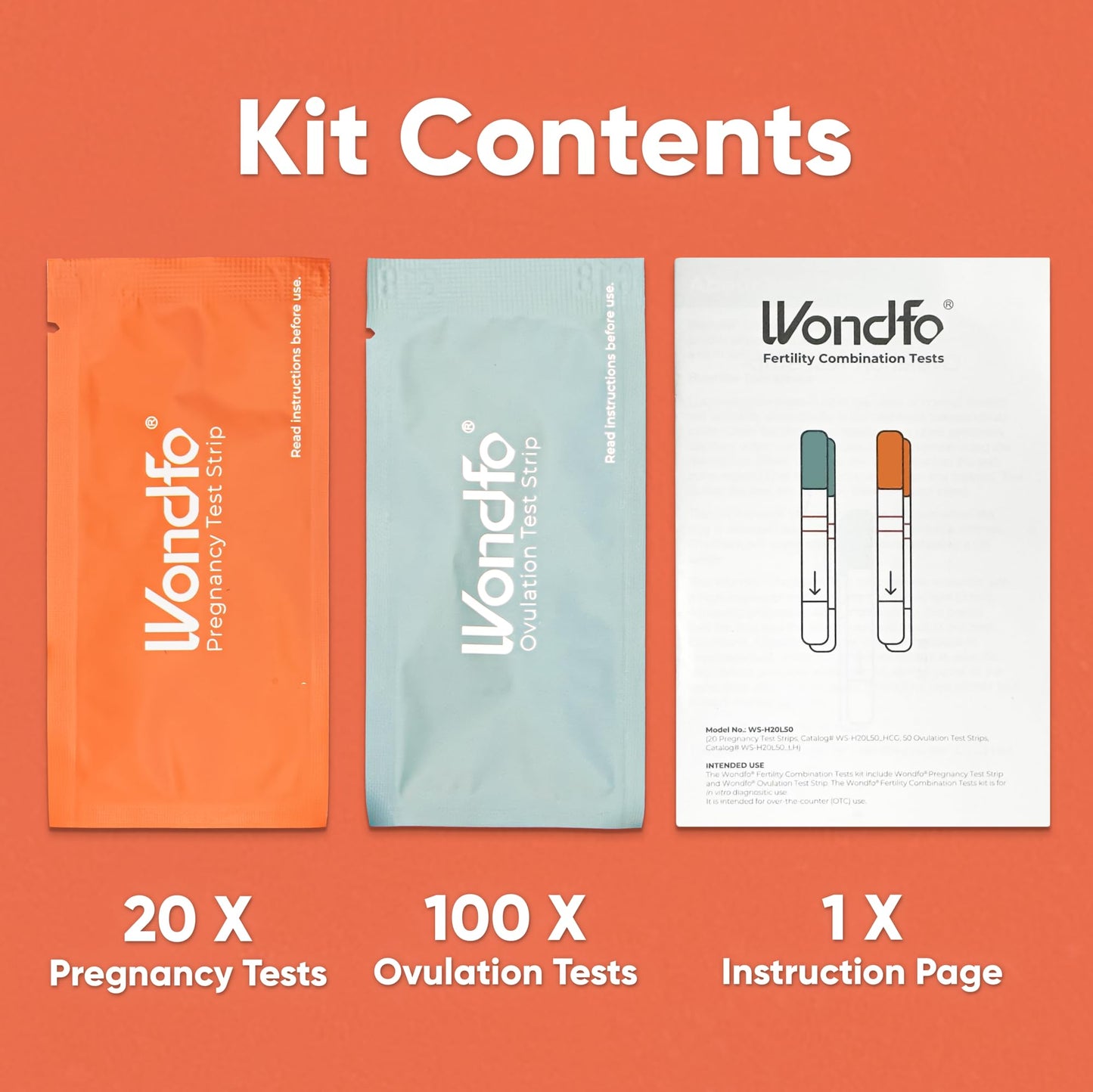 Wondfo 100 LH Ovulation Test Strips + 20 HCG Pregnancy Test Strips Kit - Rapid Home Urine Test