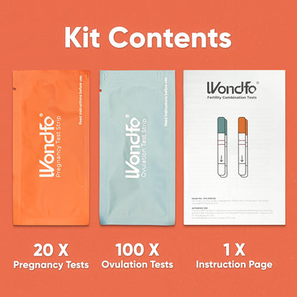 Wondfo 100 LH Ovulation Test Strips + 20 HCG Pregnancy Test Strips Kit - Rapid Home Urine Test