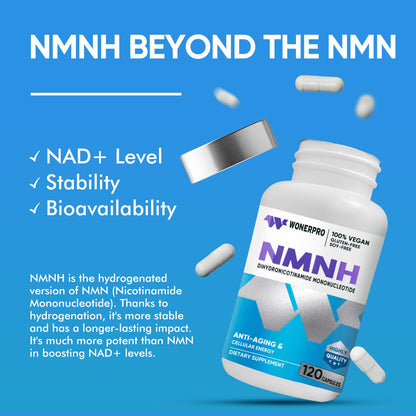 WONERPRO NMNH - 1000mg NMNH NAD+ Booster Supplement | 120 Capsules for Anti-Aging, Energy & Focus