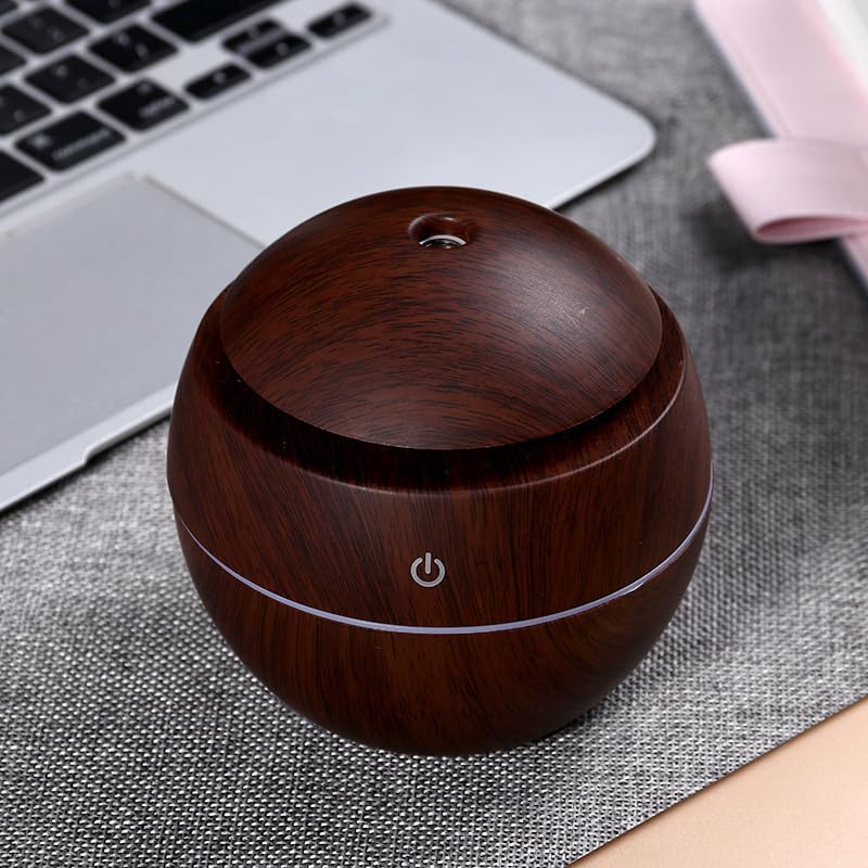 Wood Grain Mushroom Mini Air Diffuser — 130ml Capacity, Deep Wood Grain Finish