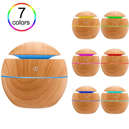 Wood Grain Mushroom Mini Air Diffuser — 130ml Capacity, Deep Wood Grain Finish