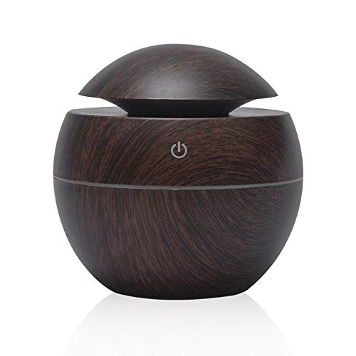 Wood Grain Mushroom Mini Air Diffuser — 130ml Capacity, Deep Wood Grain Finish