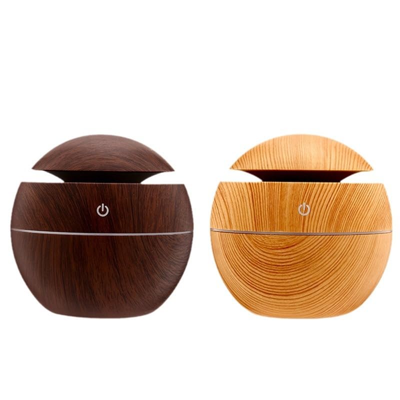 Wood Grain Mushroom Mini Air Diffuser — 130ml Capacity, Deep Wood Grain Finish