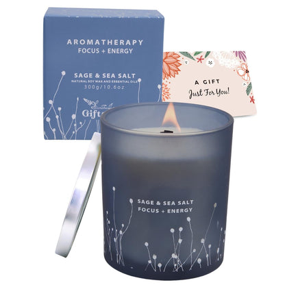 White Sage Sea Salt Wood Wick Soy Candle 10.6 oz | Aromatherapy & Cleansing