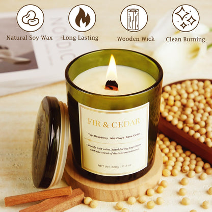 2 Pack Wood Wick Scented Candles Gift Set – Balsam Fir & Cedarwood, Natural Soy Wax