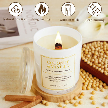 2 Pack Wood Wick Coconut & Vanilla Candle Gift Set | Soy Wax Candles