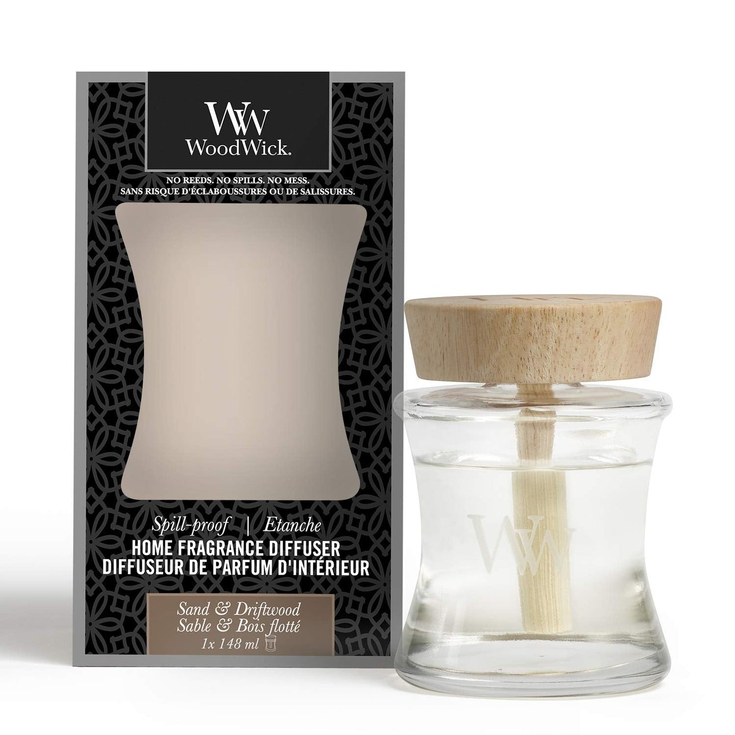 WoodWick Spill-Proof Diffuser Sand & Driftwood, 148 ml – Long-Lasting, Mess-Free Fragrance