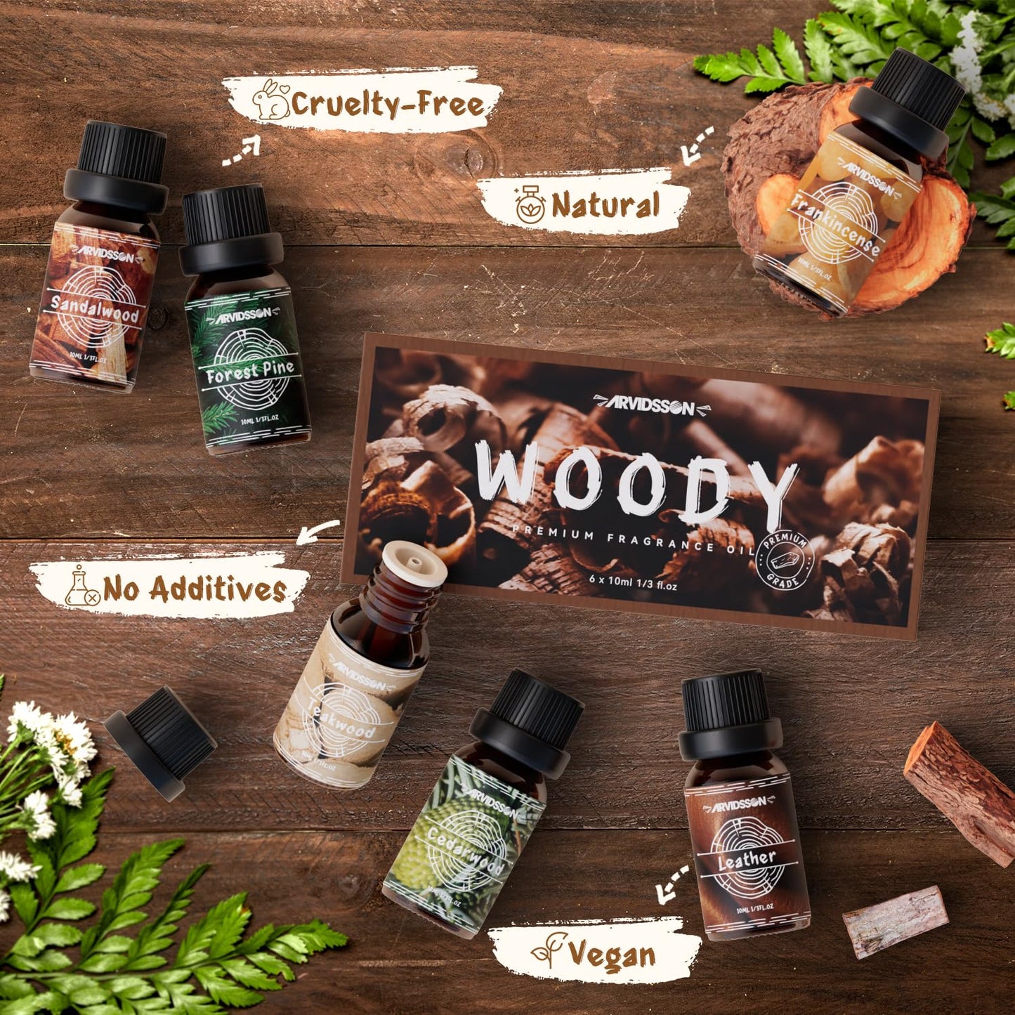 Woody Essential Oils Set | ARVIDSSON Woodsy Fragrance Oils for Candle Making