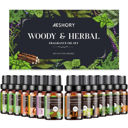 Woody & Herbal Essential Oils Set – 14 Fragrances for Diffusers & DIY Candles (5ml)