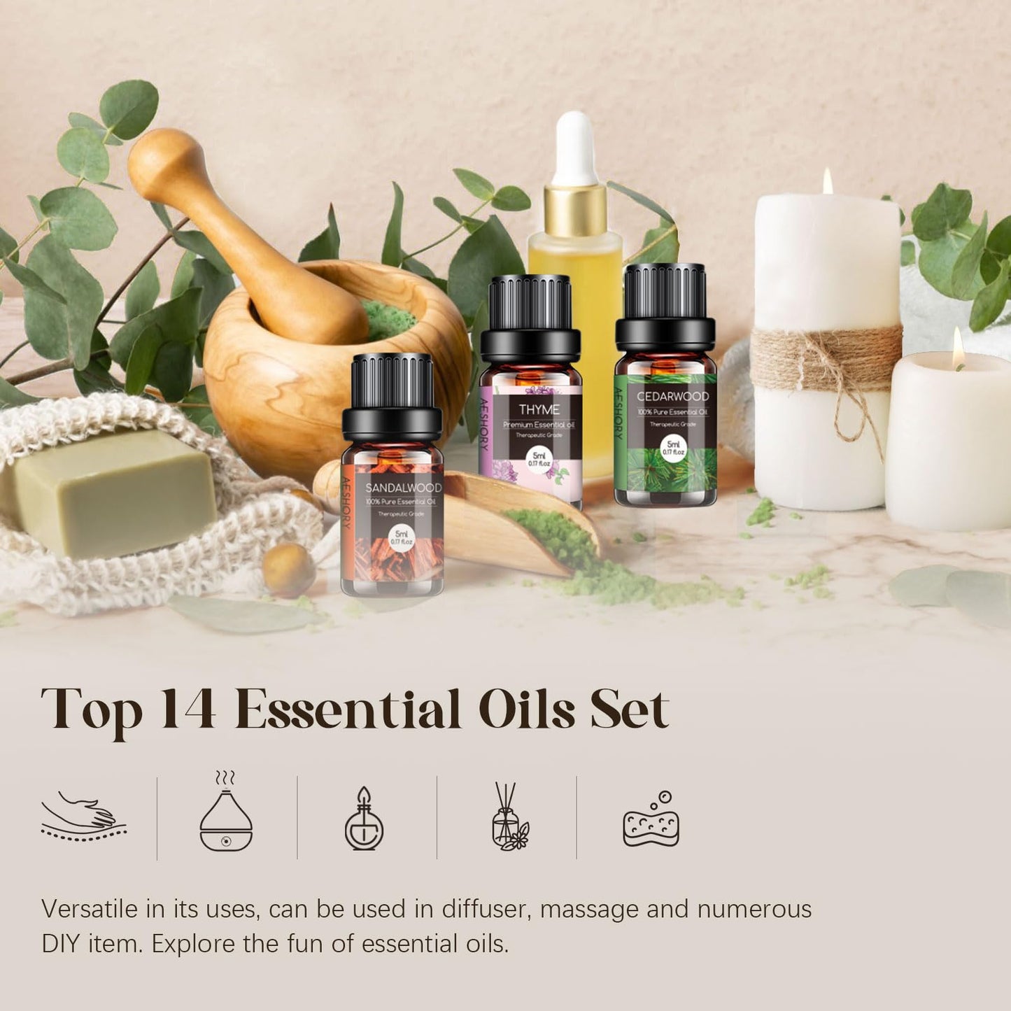 Woody & Herbal Essential Oils Set – 14 Fragrances for Diffusers & DIY Candles (5ml)