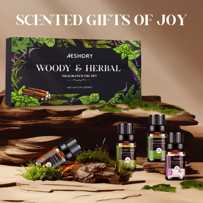 Woody & Herbal Essential Oils Set – 14 Fragrances for Diffusers & DIY Candles (5ml)