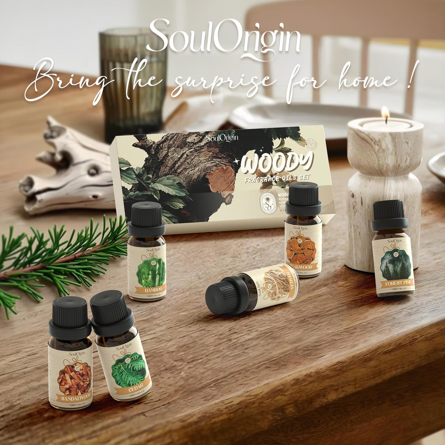 Soulorigin Woody Essential Oils Set – Diffuser & Candle Fragrances