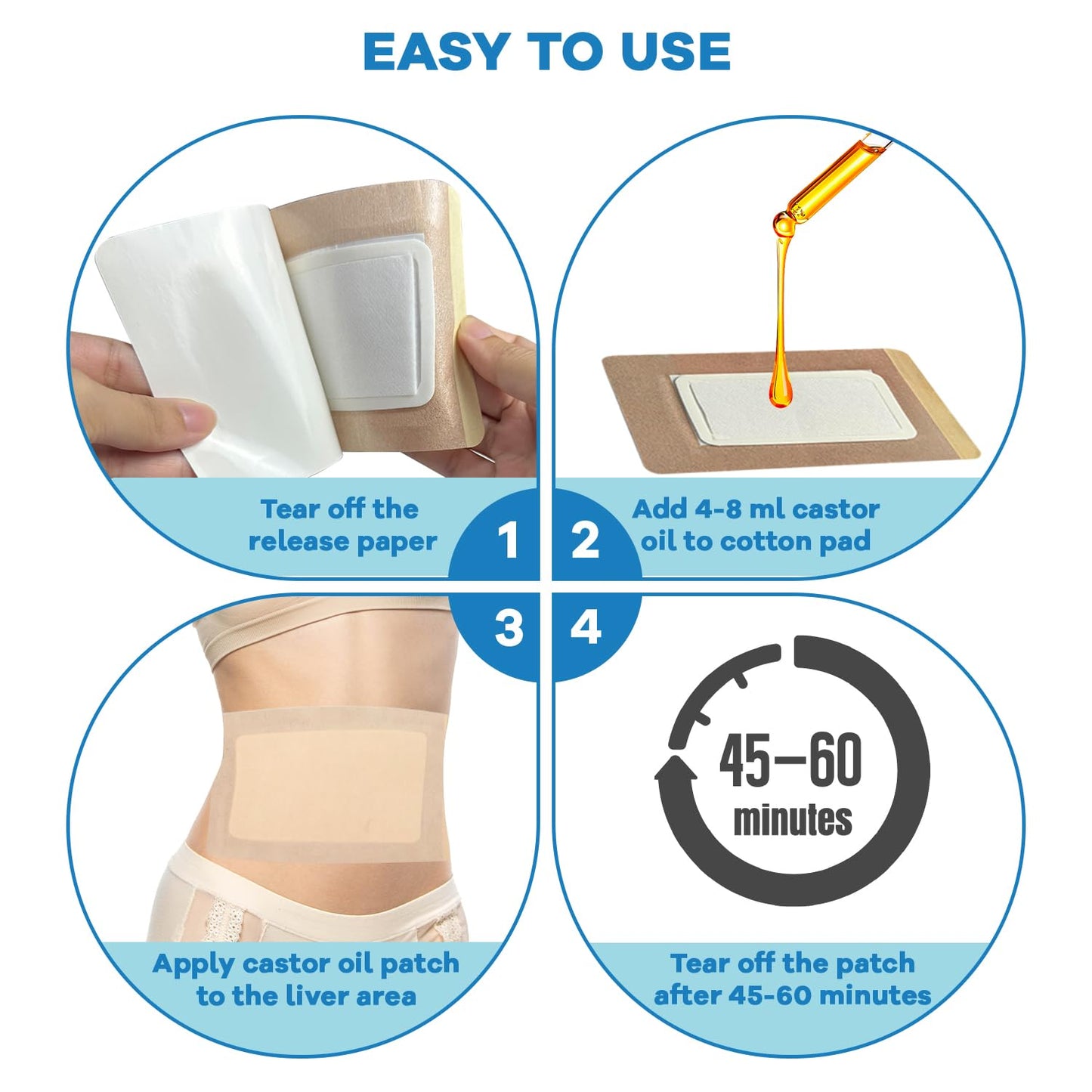 WOOWME 15 Pcs Large Castor Oil Pack Wrap – Disposable Patches for Abdomen/Leg/Back (11x6.3 in)