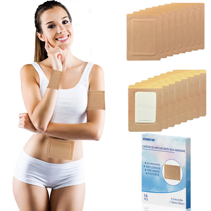 WOOWME 16 Pcs Castor Oil Patches – Disposable Pack Wrap 5.1x3.9 in (Oils Not Included)